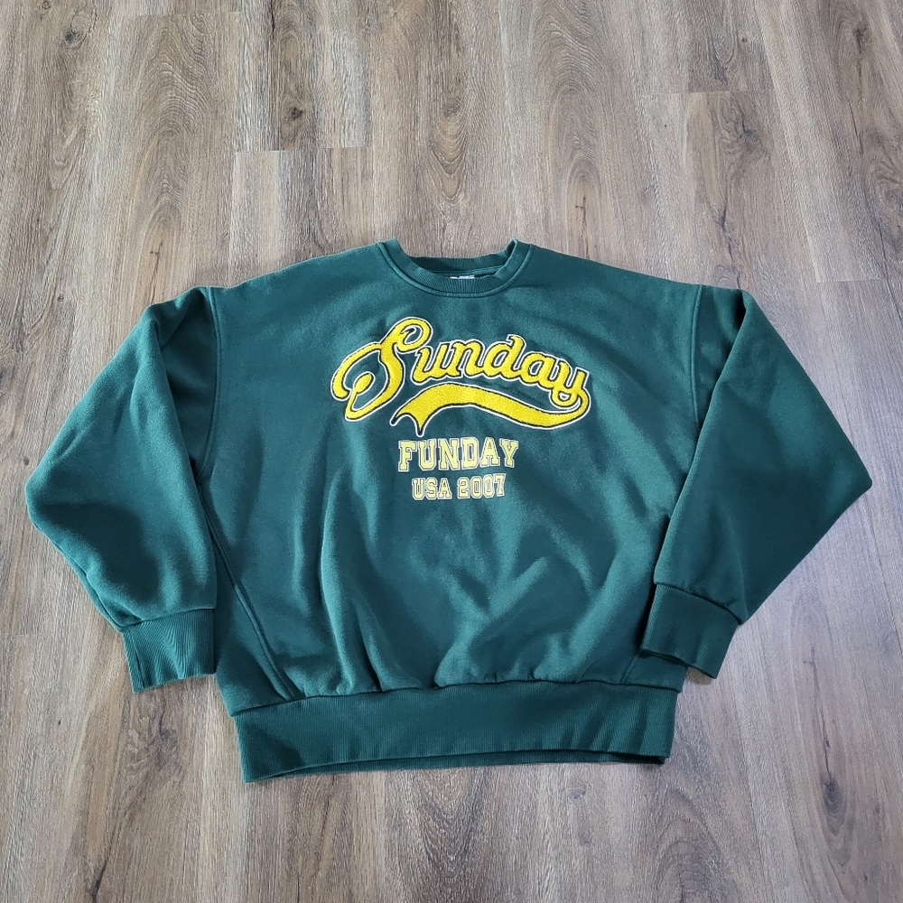 Bershka Womens Pullover Sweatshirt Green Oversized Small Sunday Funday